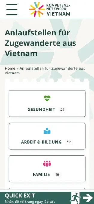 KNV - Kompetenznetzwerk Vietnam - Anlaufstellen (Listing page on Mobile)